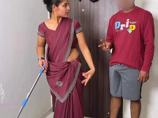 Komal was mopping her broom when a landlord lured her XXX Video